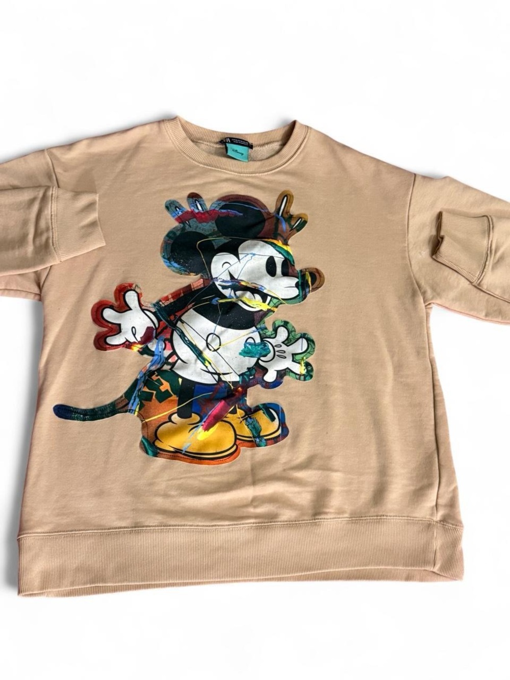 ZARA Disney Beige Sweatshirt with Colorful Mickey Graphic